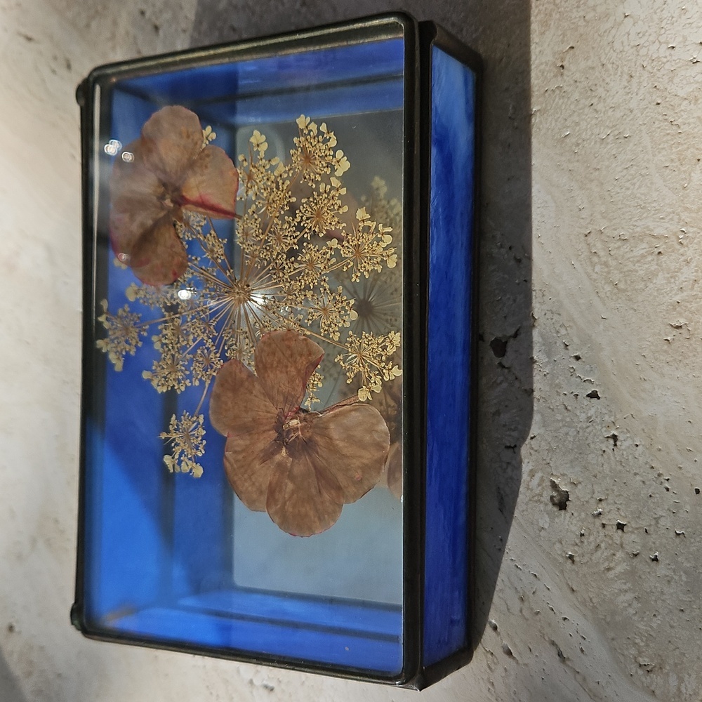 Vintage Glass Jewelry Box with Pressed Floral